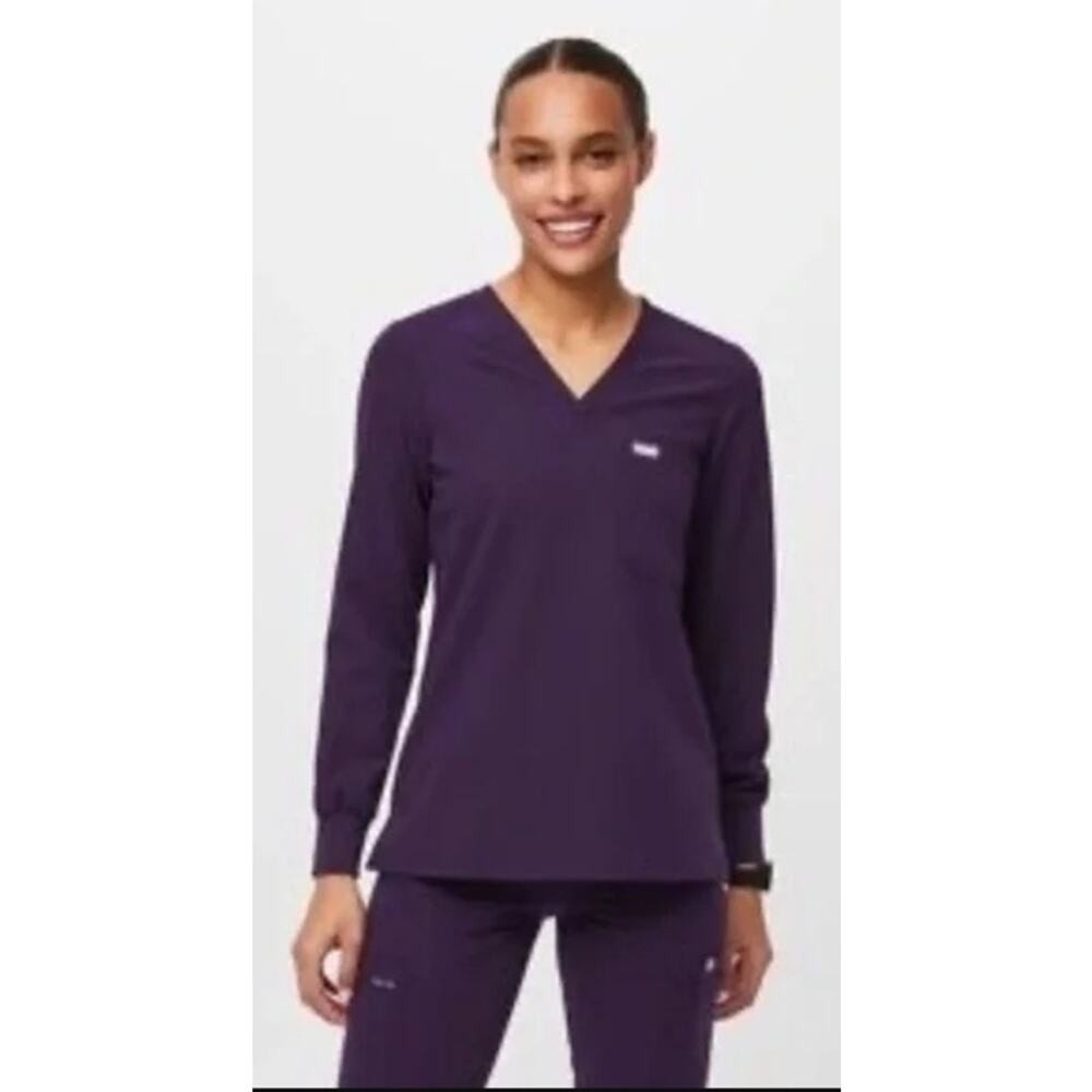 Figs Long Sleeve V-Neck Scrub Top - Purple
